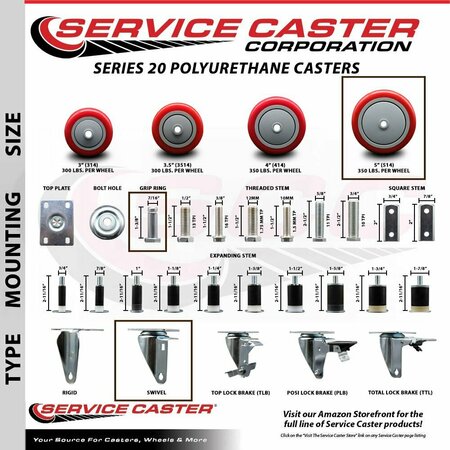 Service Caster Regency 460UCRTCSTR Replacement Caster REG-SCC-GR20S514-PPUB-RED-716138